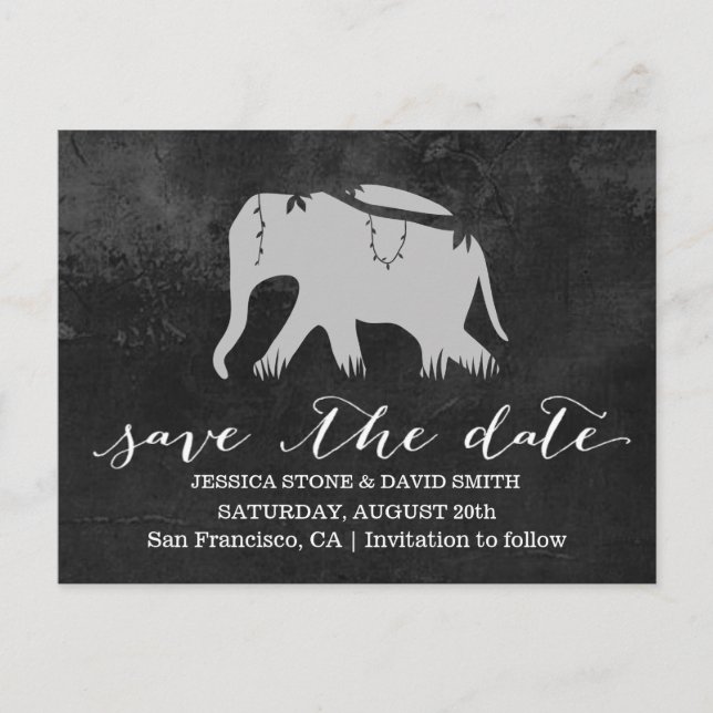 Classy Dark Jungle Elephant Wedding Save the Date Announcement Postcard (Front)