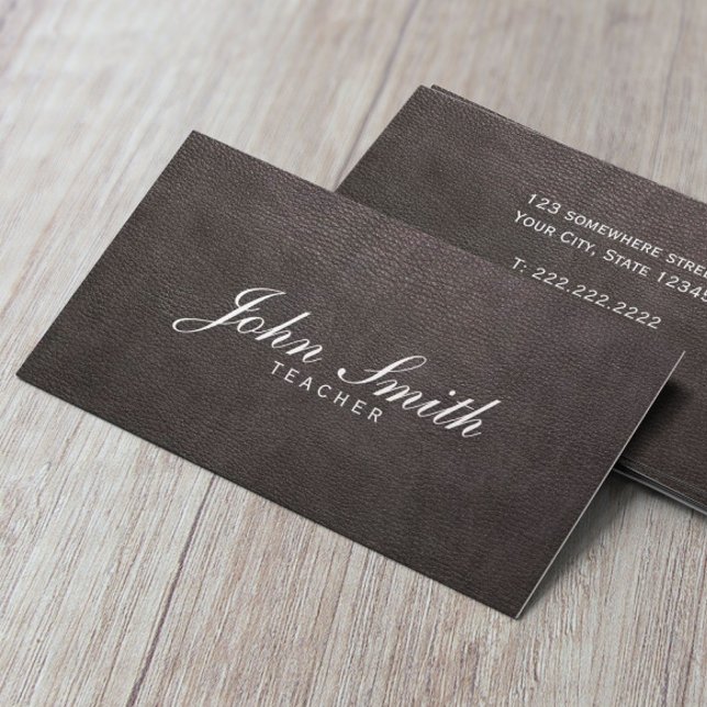Classy Dark Leather Teacher Business Card (Creator Uploaded)