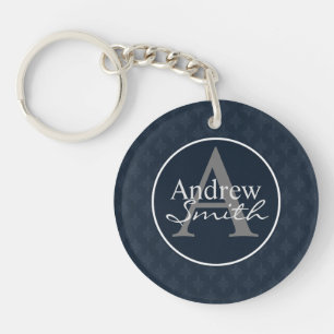 Classy Dark Navy Blue Custom Monogram Key Ring