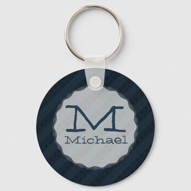 Classy Dark Navy Custom Monogram Version 2.1 Key Ring (Front)