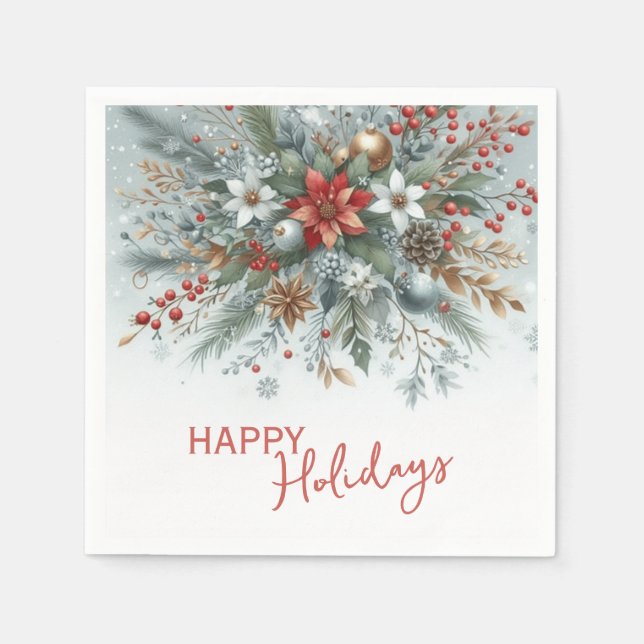 Classy Dark Red Teal Blue Floral Holiday Wreath Napkin (Front)