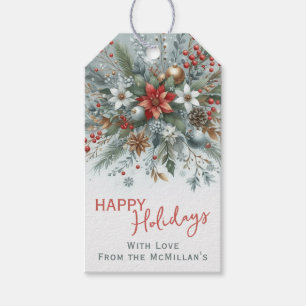 Classy Dark Red Teal Blue Green Floral Wreath Gift Tags