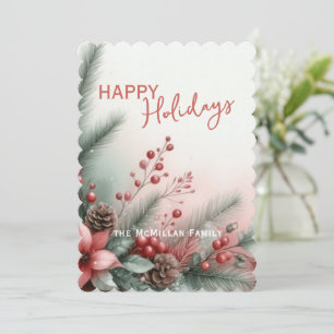 Classy Dark Red Teal Green Floral Holiday Wreath Card