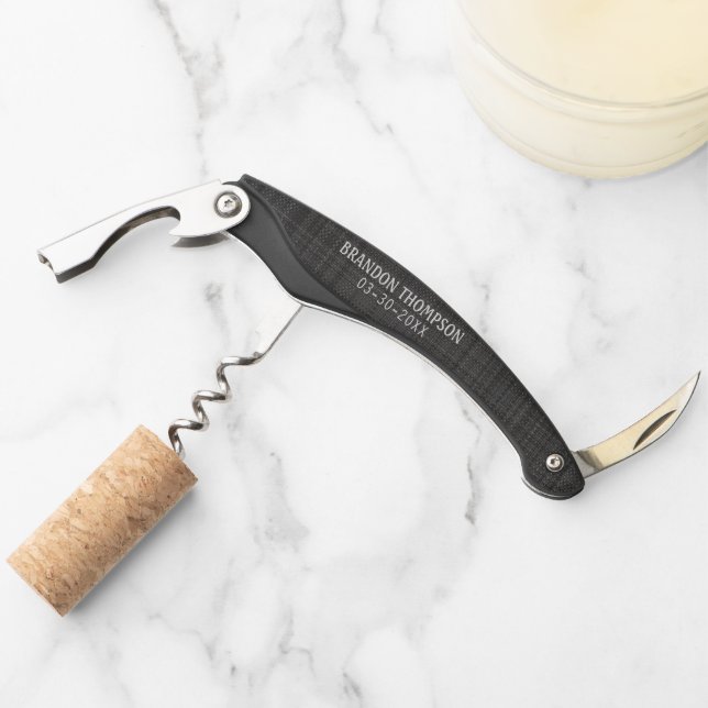 Classy Dark Steel Grey Chic Weave Pattern Corkscrew (Front)