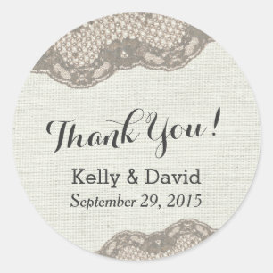 Classy Dark Tan Lace Burlap Wedding Favour Sticker