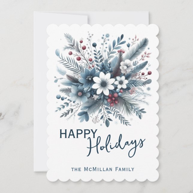 Classy Dark Teal Blue Red Floral Holiday Wreath (Front)