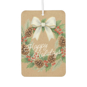 Classy December Wreath With White Bow Holiday Car Air Freshener