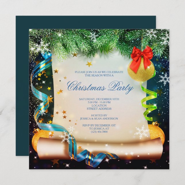 Classy Decorative Christmas Scroll Christmas Invitation (Front/Back)