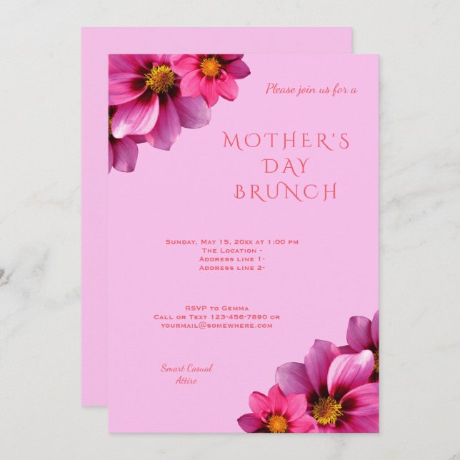 Classy Decorative Corner Dahlias Mother's Day Invitation (Front/Back)
