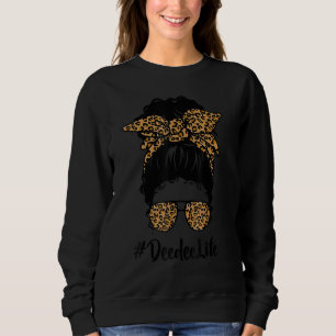 Classy Deedee Life Messy Hair Bun Leopard Women Mo Sweatshirt