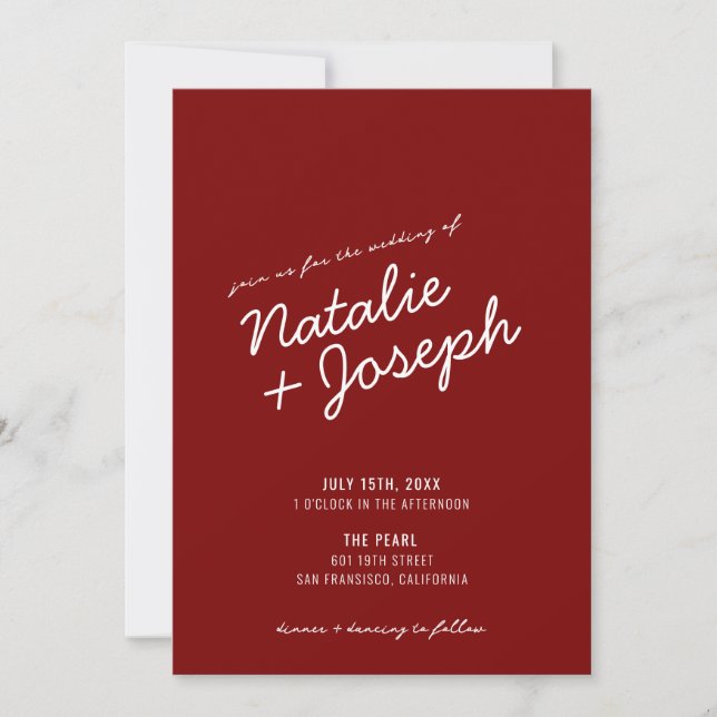 Classy Deep Red Blue Whimsical Unique Wedding Invitation (Front)