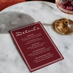 Classy Deep Red Cream Fancy Chic Wedding Details Enclosure Card