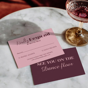Classy Deep Red Cream Fancy Modern Chic Wedding RSVP Card
