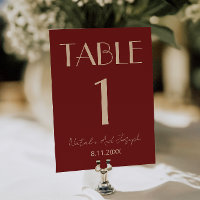 Classy Deep Red Cream Fancy Wedding Table Number
