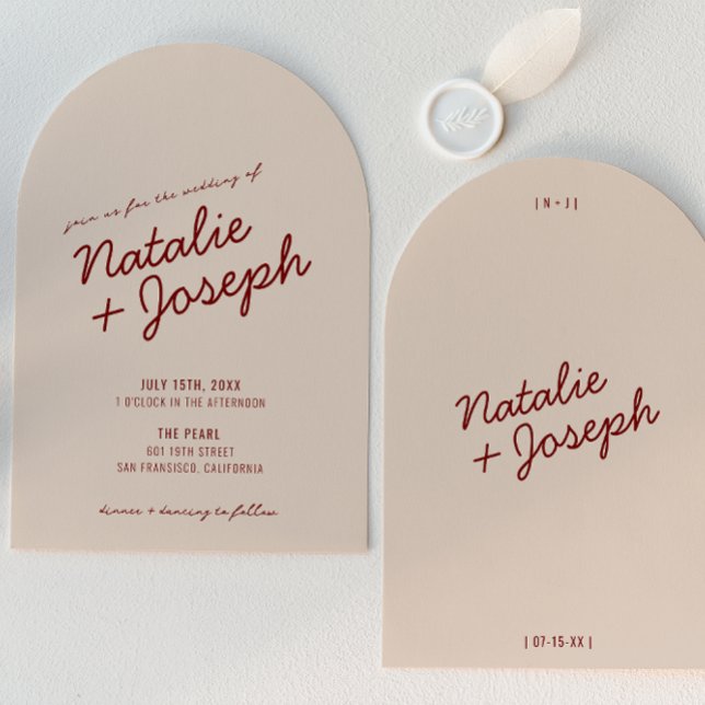 Classy Deep Red Cream Whimsical Arched Wedding Invitation (Creator Uploaded)