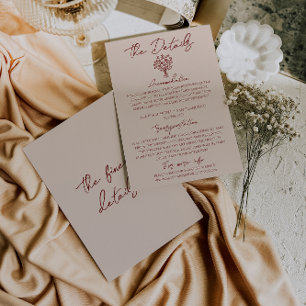 Classy Deep Red Floral Bouquet Wedding Details Enclosure Card