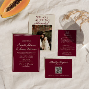 Classy Deep Red Old Money Photo Wedding Invitation