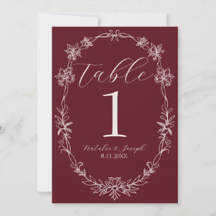 Classy Deep red Old Money Wedding Table Number