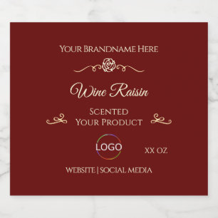 Classy Deep Red Product Label Gold Frame with Logo