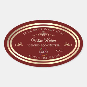 Classy Deep Red Product Label Gold Frame with Logo