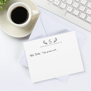 Classy Deer Antlers Grey Monogram Card