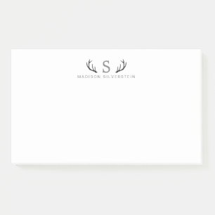Classy Deer Antlers Grey Monogram Post-it Notes