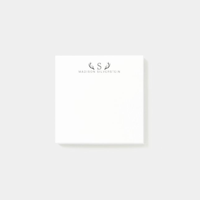 Classy Deer Antlers Grey Monogram Post-it Notes (Front)