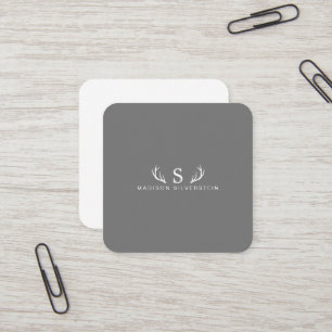 Classy Deer Antlers Monogram Grey Square Business Card