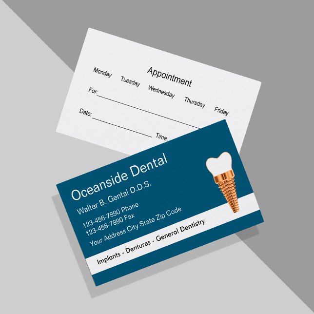 Classy Dentist Implant Appointment Business Cards (Creator Uploaded)