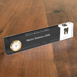 Classy Dentist Office Gold Tone Tooth Graphic  Nameplate