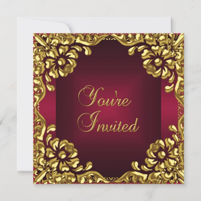 Classy Design Party Invite Gold Burgundy Red (Front)