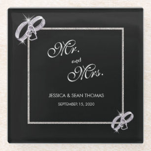 Classy Diamond Silver Wedding Rings Wedding Glass Coaster