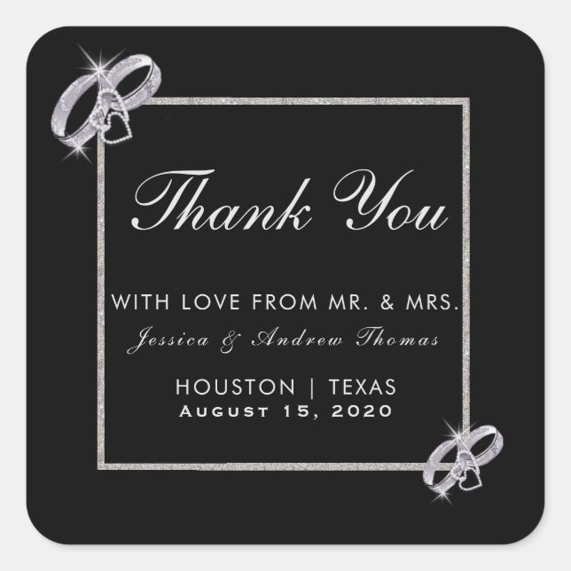 Classy Diamond Silver Wedding Rings Wedding Square Sticker (Front)