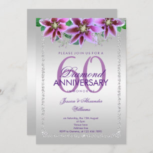 Classy Diamonds & Flowers 60th Wedding Anniversary Invitation