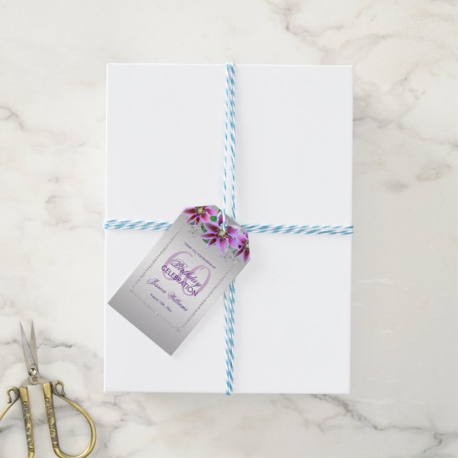 Classy Diamonds & Flowers Birthday Gift Tags (With Twine)