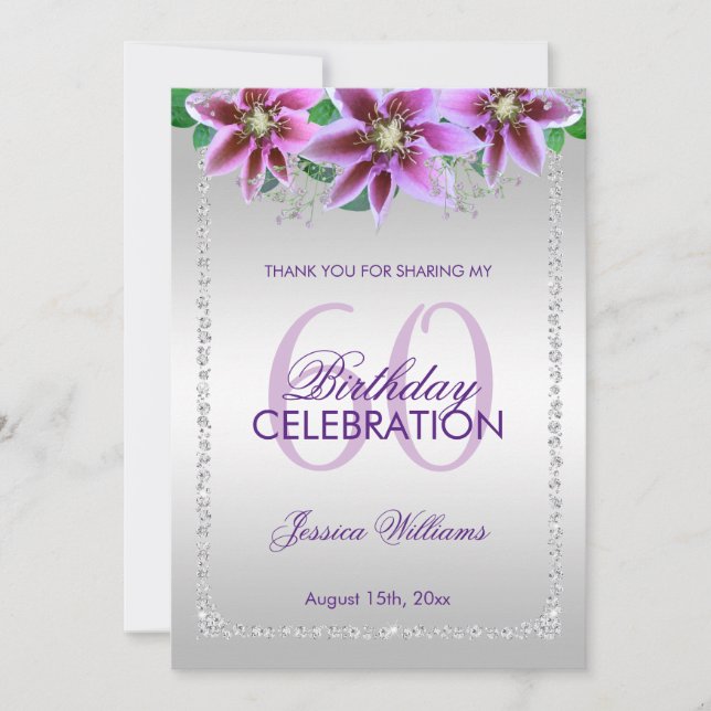 Classy Diamonds & Flowers Birthday Thank You Card (Front)