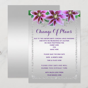 Classy Diamonds & Flowers Change Of Plans Invitation