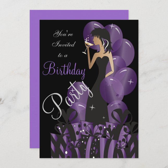 Classy Diva Girl's Cocktail Party Invitation (Front/Back)