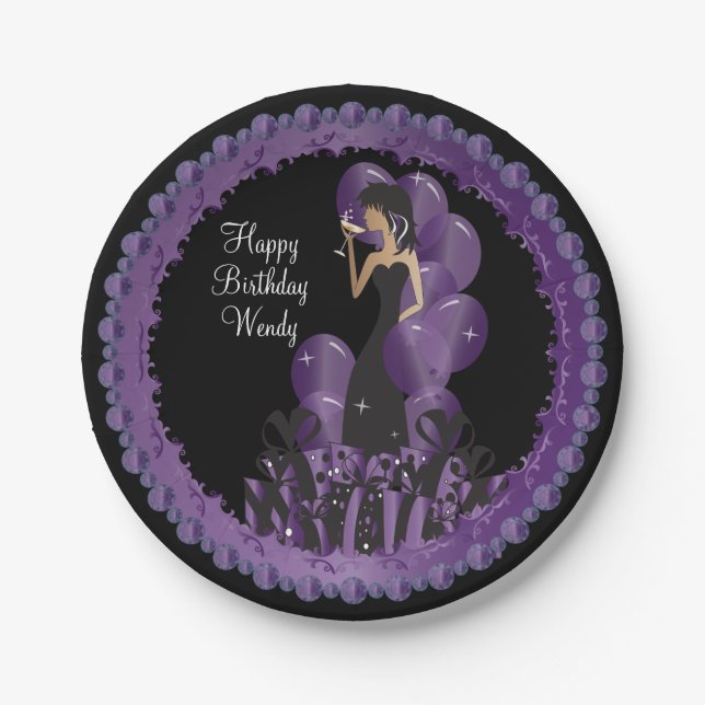 Classy Diva Girl's Party | Personalize | Purple Paper Plate (Front)