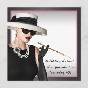 Classy Diva Pink and Black 40th Birthday Invitation