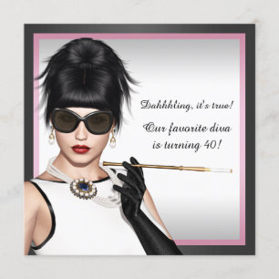 Classy Diva Pink and Black Birthday Invitation