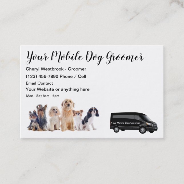 Classy Dog Grooming Mobile Service Business Card (Front)