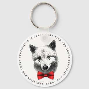 Classy Dog Lover Shiba Inu or Samoyed with Bow Tie Key Ring