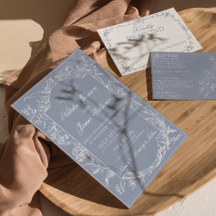Classy Dusty Blue Floral Boho Botanical Wedding  Invitation