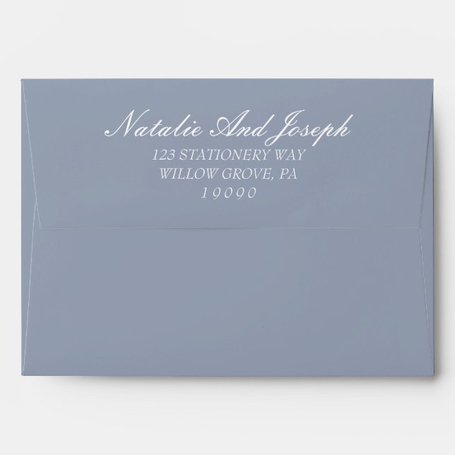 Classy Dusty Blue Old Money Retro Wedding Envelope (Back (Top Flap))