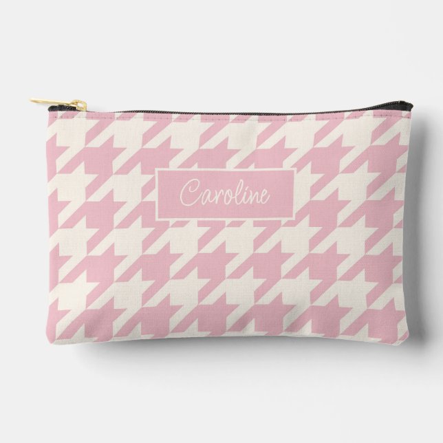 Classy Dusty Rose Blush Pink Houndstooth Pattern Accessory Pouch (Front)