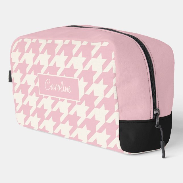 Classy Dusty Rose Blush Pink Houndstooth Pattern Dopp Kit (Right Corner)