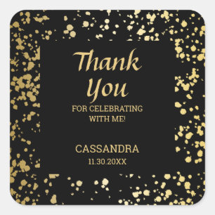 Classy Egypt Gold Sprinkles Black Thank You Square Sticker
