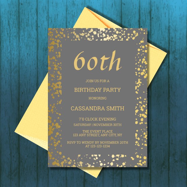 Classy Egypt Gold Sprinkles Grey Birthday Invitation (Creator Uploaded)