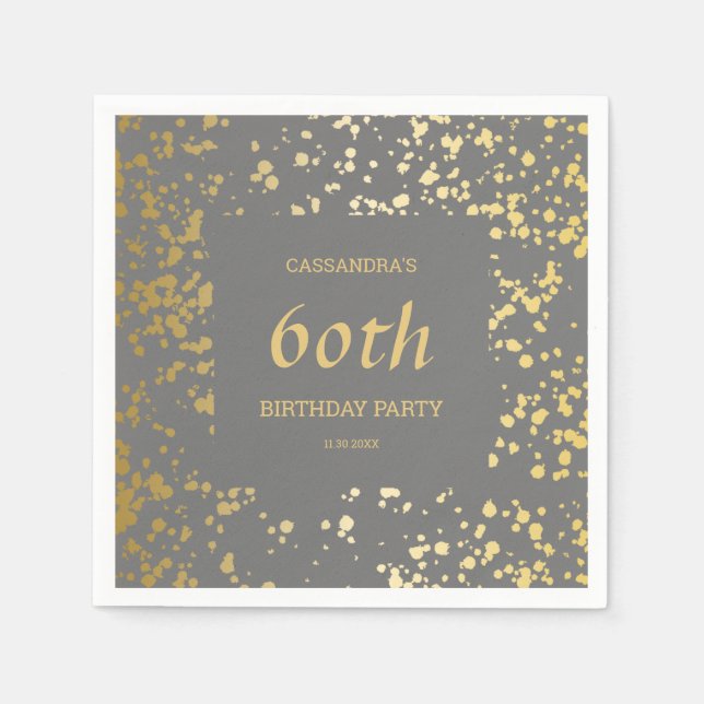 Classy Egypt Gold Sprinkles Grey Birthday Napkin (Front)